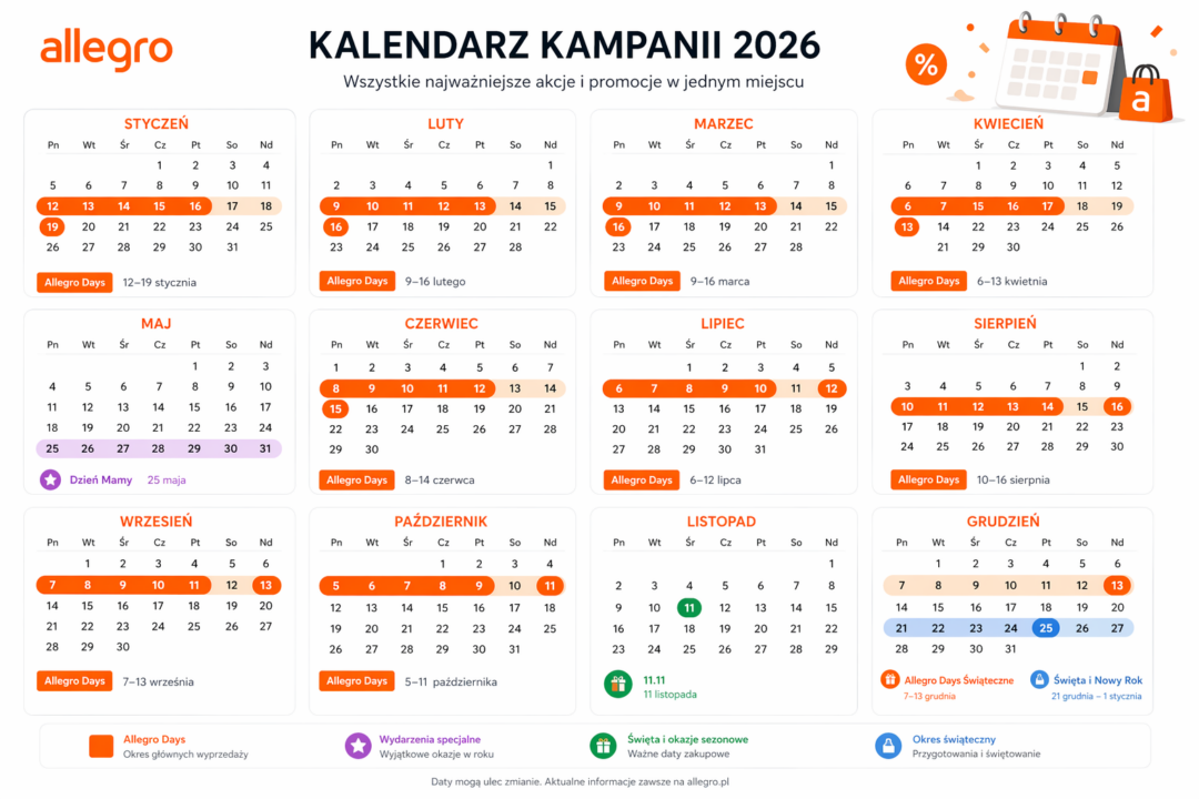  Grafika z wizualnym kalendarzem miesięcznym 2026 