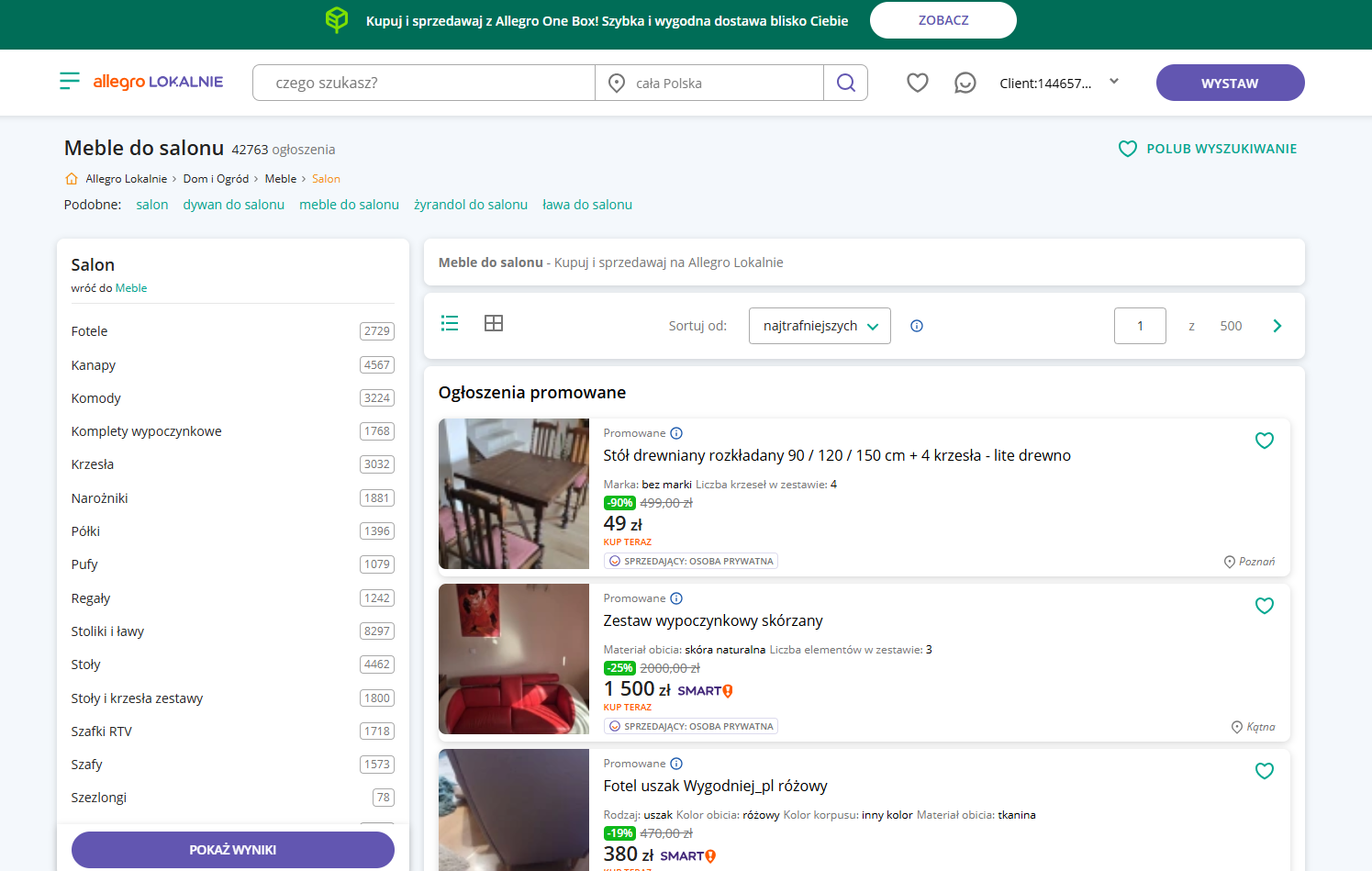 Screenshot ekranu głównego Allegro Lokalnie